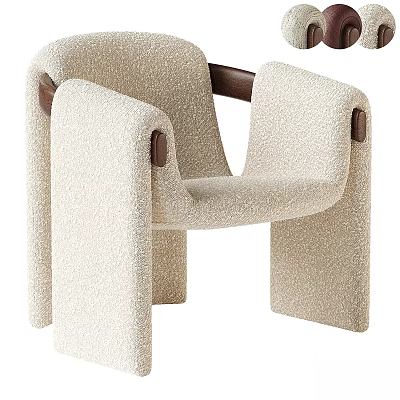 Beige Textured Cozy Leisure Chair With Modern Wooden Armrests And Stylish Design 3d model