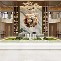 Luxury New Chinese Style Sales Office With Marble Decor And Real Estate Sand Table