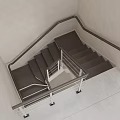 Modern Staircase Interior Design With Metal Handrail Glass Railing And Dark Steps