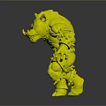 Muscular Boar Warrior Creature With Red Spiked Armor And White Tusks