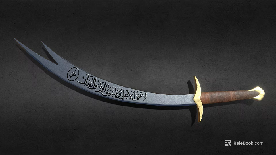 Traditional Scimitar Weapon With Engraved Patterns Wooden Handle And Golden Accent On Black Background 3d model 