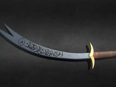 Traditional Scimitar Weapon With Engraved Patterns Wooden Handle And Golden Accent On Black Background 3d model