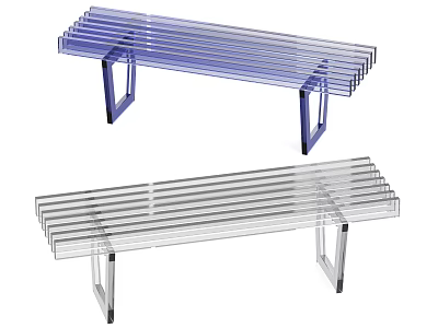Modern Set of Two Transparent and Blue Acrylic Stools with Striped Seat and Geometric Legs 3d model