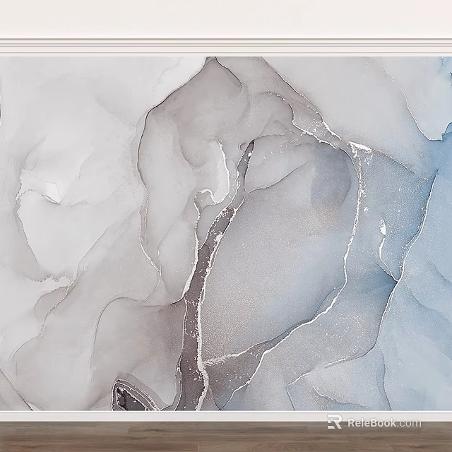 Abstract Ink Artwork With Gray Blue Fluid Textures And White Streaks 3d model 