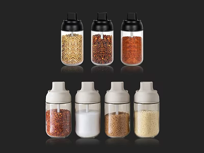 Transparent Glass Spice Jars with Black and White Lids for Kitchen Seasoning Storage 3d model