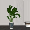 Large Leaf Potted Plant In Decorative Patterned Vase For Modern Interior Decor
