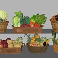 fruits vegetables vegetable basket celery cabbage onion 3d model