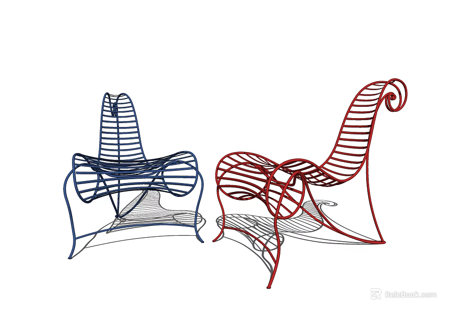 Modern Sculptural Single Chair With Colorful Wire Frame And Artistic Design 3d model 