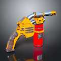 Futuristic Yellow And Red Weapon With Metal Components Red Tank And Textured Handle Design