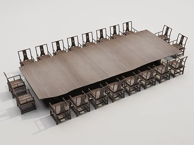 Long Rectangular Wooden Conference Table With Multiple Chairs For Office Meetings 3d model