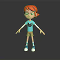 Cartoon Character With Red Hair Green Eyes Wearing Blue T shirt With Cat Design
