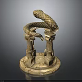 Stone Snake Sculpture Coiled Around Two Columns On Round Textured Base 3d model