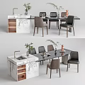 Modern Dining Table Set With Marble Countertop And Comfortable Upholstered Chairs 3d model