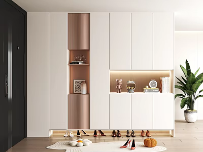 Modern Minimalist Shoe Cabinet With Open Shelves Decorative Items LED Strip Lights Illuminating Shoes 3d model
