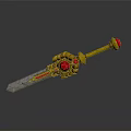 Ornate Sword With Golden Hilt Red Gemstones And Silver Blade And Intricate Golden Decorations