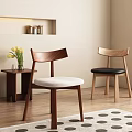Wooden Dining Chairs With Minimalist Design White Black Seat Cushions Small Side Table Yellow Flowers