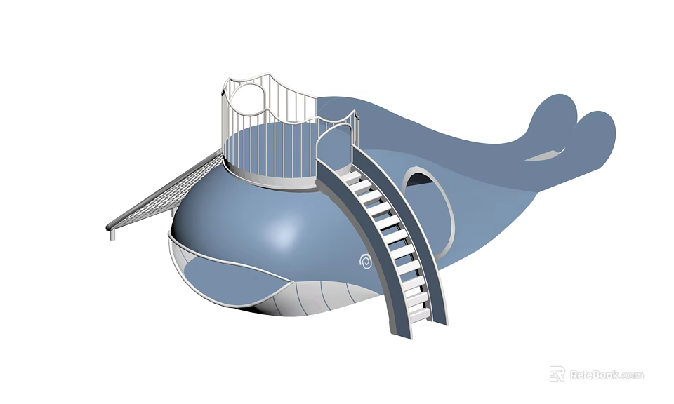Whale Shaped Outdoor Play Equipment With Slide And Staircase For Kids 3d model 