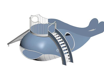 Whale Shaped Outdoor Play Equipment With Slide And Staircase For Kids 3d model
