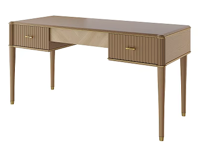 Modern Wooden Desk Interior Design With Drawers And Slim Gold Legs 3d model