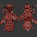 Detailed Elven Fantasy Character Creature With Green Hair Pink Ears Leaf Decorations Blue White Outfit