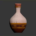 Hand Carved Ceramic Vase With Pink Body Orange Patterns And Red Rim Handle