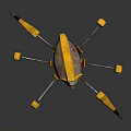Yellow And Silver Mechanical Spider With Long Legs And Red Eyes