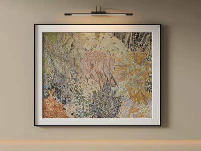Colorful Abstract Painting With Textured Patterns And Framed On Beige Wall 3d model