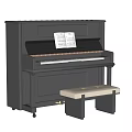 Classic Black Upright Piano With White Cushioned Bench And Open Music Sheet For Musical Instruments