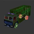 Green Military Truck With Large Cargo Body And Blue Emergency Lights On Roof