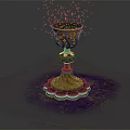 Golden Carved Cup With Purple And Golden Powder On Gray Background