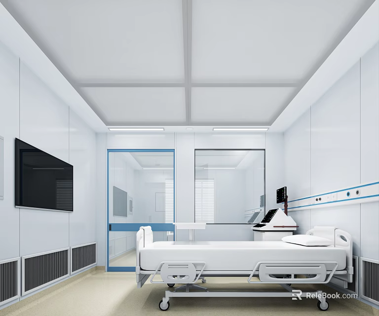 Modern Hospital Outpatient Clinic Interior With Bed TV And Equipment 3d model 