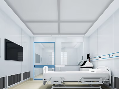 Modern Hospital Outpatient Clinic Interior With Bed TV And Equipment 3d model
