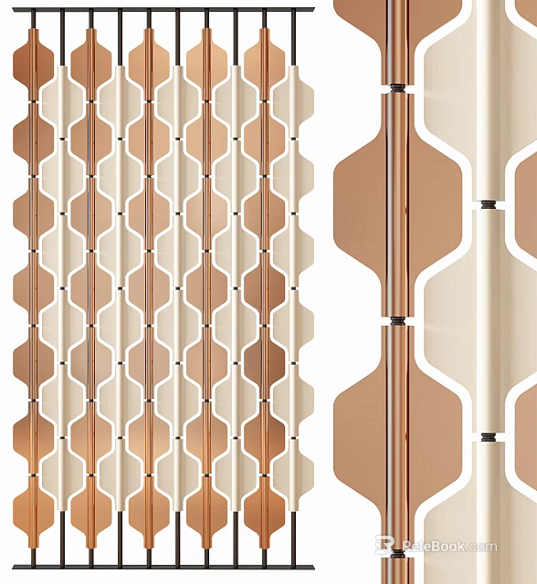 Modern Decorative Room Divider With Beige Copper Geometric Wave Pattern For Home Interior 3d model 