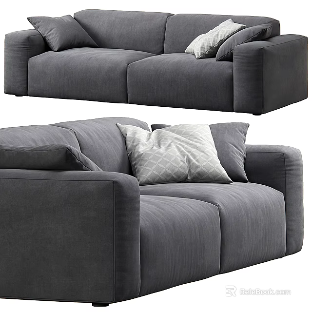 Comfortable Gray Two Seater Sofa With Soft Fabric And Decorative Pillows 3d model 