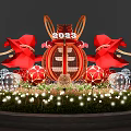 2023 Festive Dragon Sculpture Decoration With Circular Frame Green Plants And Lights