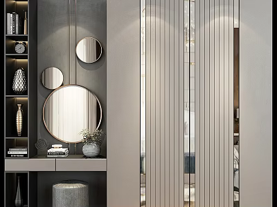 Modern Wardrobe Design With Sliding Doors Round Mirrors And Ambient Lighting 3d model