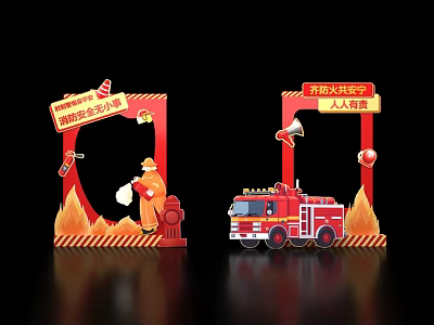 Firefighting Themed Photo Check in Spot with Firefighter Fire Truck and Safety Knowledge 3d model