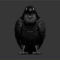 Realistic Black Crow with Detailed Feathers Sharp Claws and Shiny Eyes isolated on Gray Background