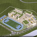 Modern School Buildings With Green Roofs Football Field Running Track And Playground