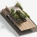 Modern Outdoor Public Chair Design With Wooden Structure And Green Plants