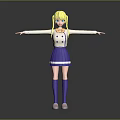 Anime Character With Blonde Hair White Top Blue Skirt Purple Socks Pink Shoes Arms Outstretched