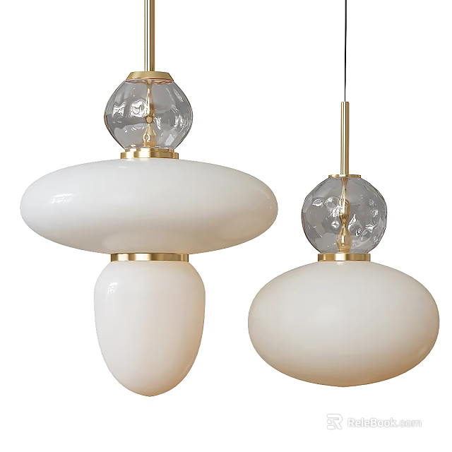 Modern Pendant Lights With White Oval Shades Transparent Glass Balls And Gold Metal Accents 3d model 