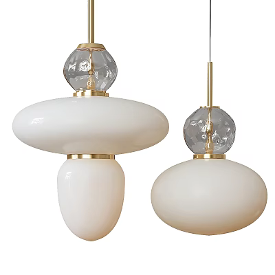 Modern Pendant Lights With White Oval Shades Transparent Glass Balls And Gold Metal Accents 3d model