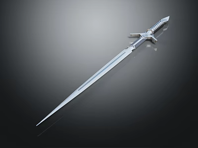 Metallic Sword With Detailed Hilt Design And Shiny Sharp Blade On Dark Background 3d model