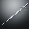 Metallic Sword With Detailed Hilt Design And Shiny Sharp Blade On Dark Background