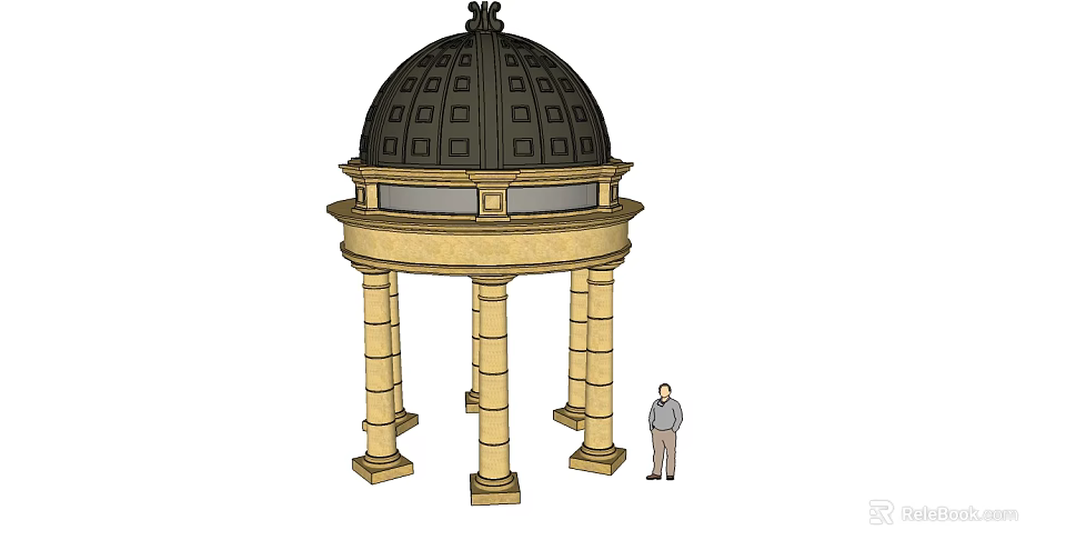 Classical Architectural Structure Featuring Black Dome Stone Columns And Person 3d model 