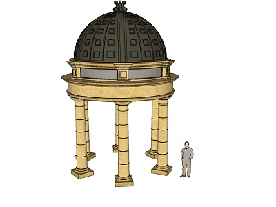 Classical Architectural Structure Featuring Black Dome Stone Columns And Person 3d model