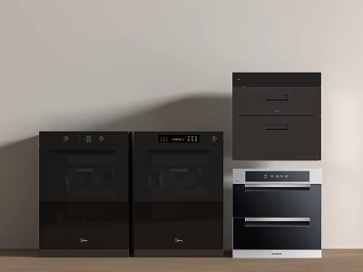 Modern Built-in Black Kitchen Appliances With Sleek Silver Accents Design 3d model