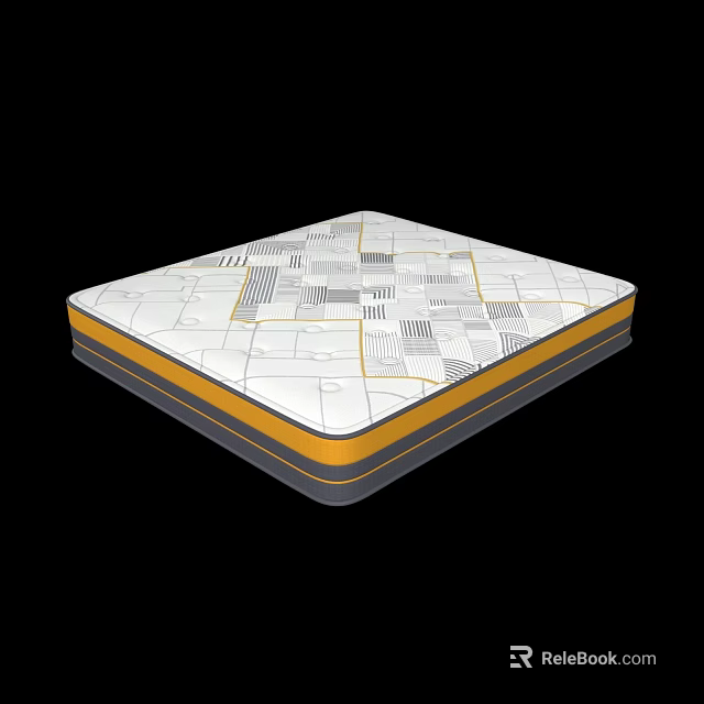 Modern Mattress With Geometric Pattern White Surface And Yellow Gray Edges 3d model 