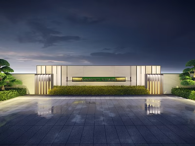 Modern Scenic Wall at Night with Illuminated Lighting Green Plants and Stone Material 3d model